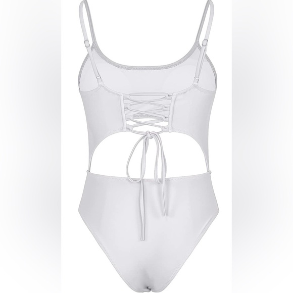 Meyeeka Womens Scoop Neck Cut Out Front Lace Up Back High Cut Monokini One Piece - Picture 4 of 7